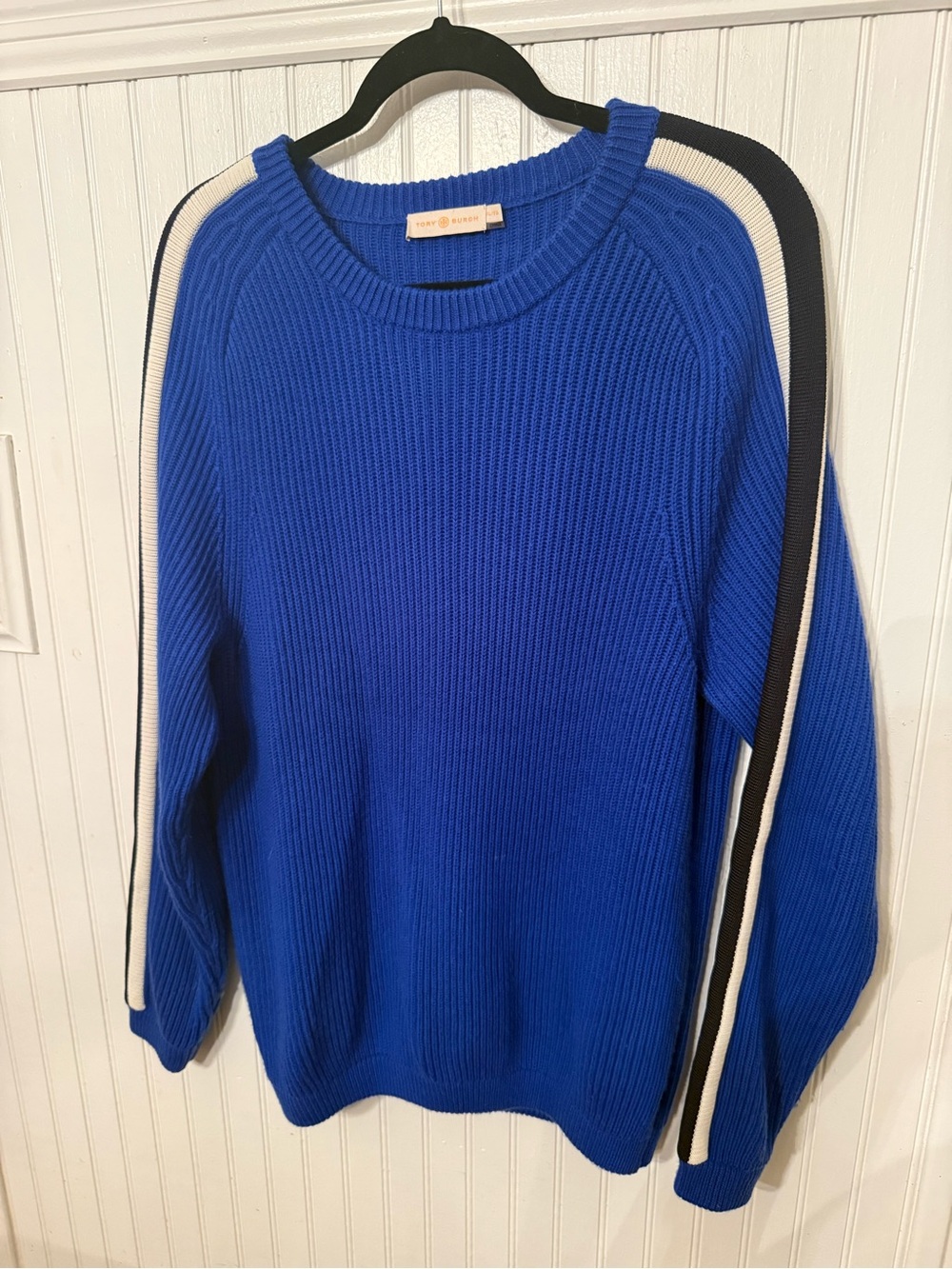Tory Burch Val Wool Knit Varsity Striped XL Sweater